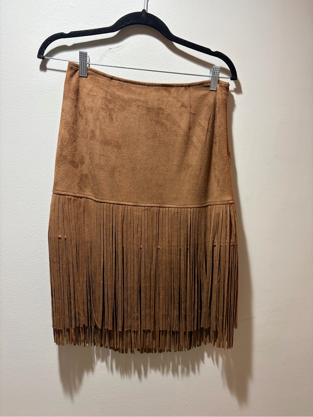Forever 21 Tan Suede-Look Fringe Midi Skirt